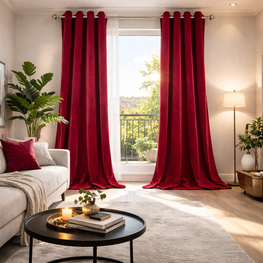 Rideau Occultant en velours rouge