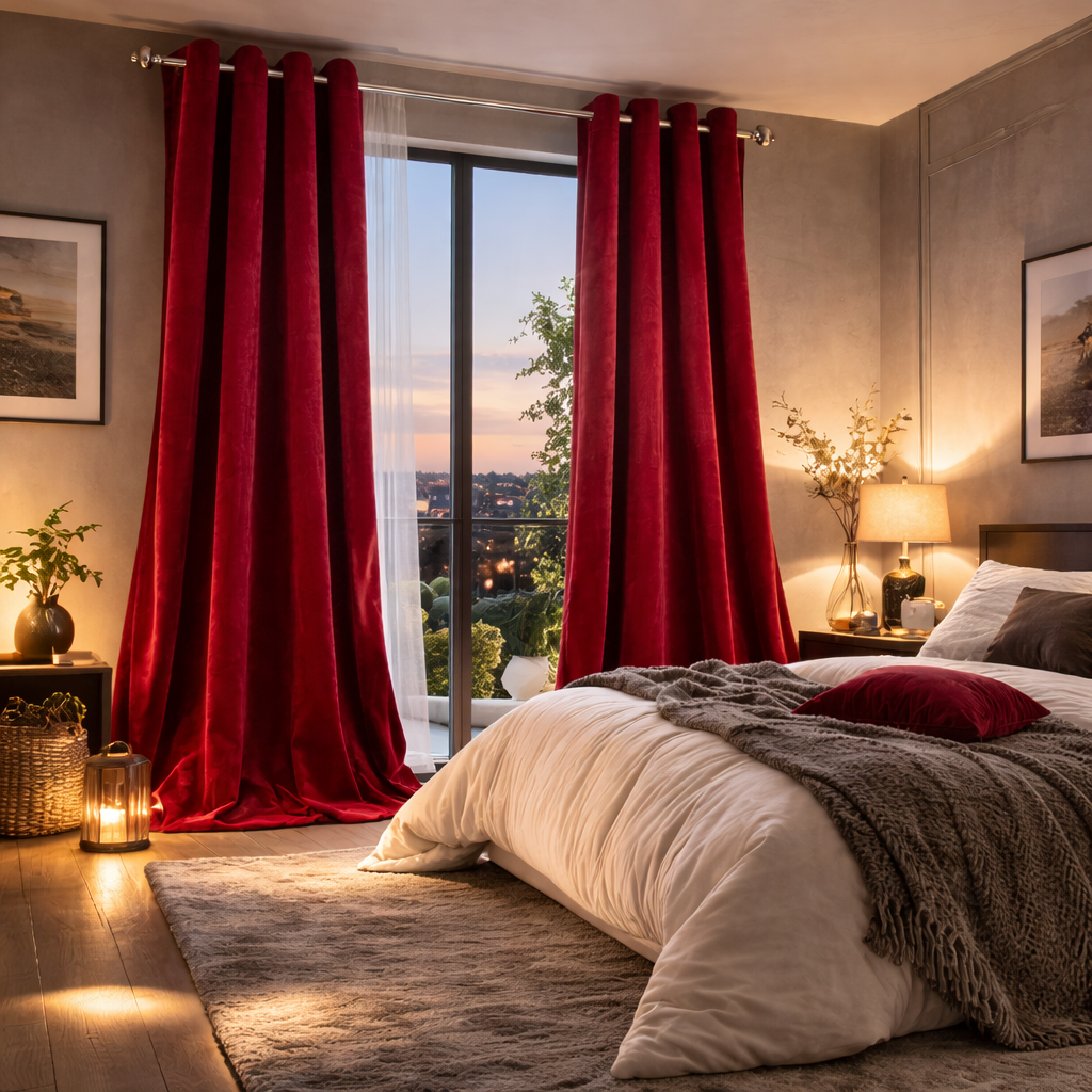 Rideau Occultant en velours rouge