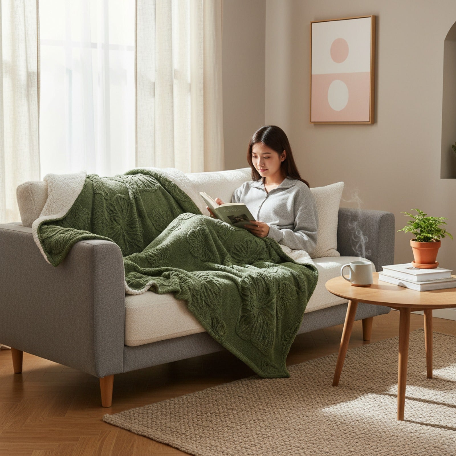 Couverture Sherpa Polyester Tricoté Douce et Contemporaine