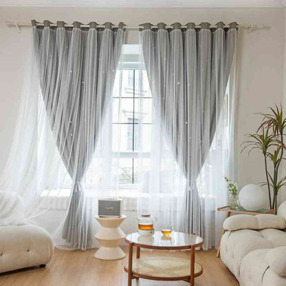 Double rideau gris et blanc - Collection luxe