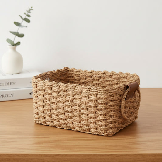 Panier de Rangement Décoratif en Corde de Papier - Fait Main, Idéal Cosmétiques & Bureau