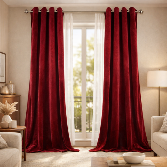 Rideau Occultant en velours rouge